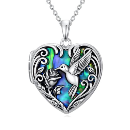 JKR Heart Picture Locket Necklace for Women That Holds Pictures Jewelry | Memorial Necklace with Picture Anniversary Birthday Gift for Women Wife Mom Girlfriend - color: Hummingbird