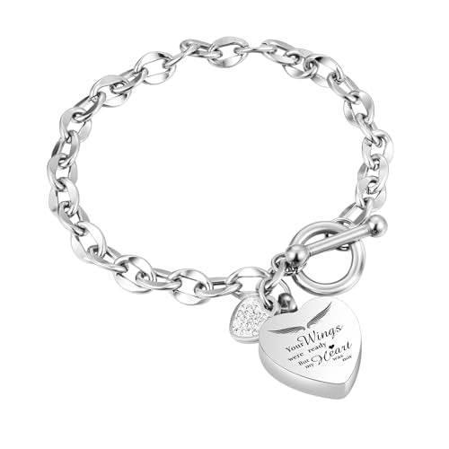 abooxiu Lock Urn Bracelet for Ashes - Crystal Heart Cremation Bracelet - Stainless Steel Memorial Ash Holder for Men Women - Silver - style: Heart