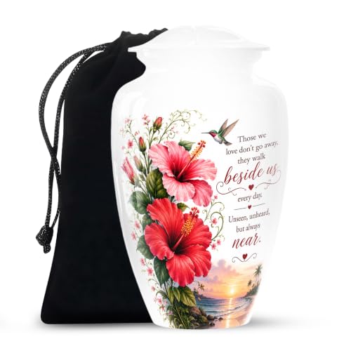 Red Flower Urn for Ashes for Women - Sunset Cremation Urn for Adults | Urn for Ashes for Women with Black Velvet Bag Holds Full Adult Ashes Secure Threaded Lid, Female, Floral 10 Inch - color: #14 Flower Urn, size: 10" Large Urn