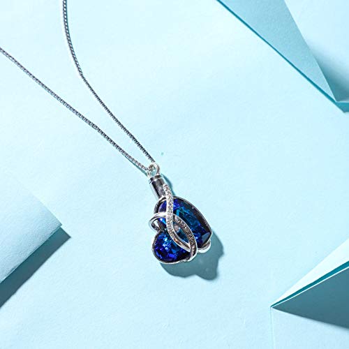 AOBOCO Heart URN Necklace S925 Sterling Silver Cremation Necklaces for Ashes Embellished with Crystals from Austria, Fine Keepsake Memorial Jewelry (Package including a Necklace/Pin/Funnel) - style: A3 I love you - Unique