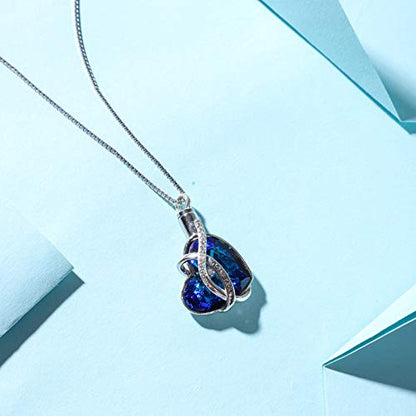 AOBOCO Heart URN Necklace S925 Sterling Silver Cremation Necklaces for Ashes Embellished with Crystals from Austria, Fine Keepsake Memorial Jewelry (Package including a Necklace/Pin/Funnel) - style: A3 I love you - Unique