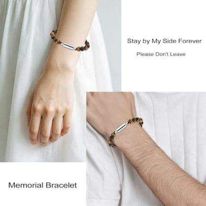 Hearbeingt Cremation Jewelry Urn Bracelet for Ashes Braided Rope Beads - color: Tiger Eye-Silver