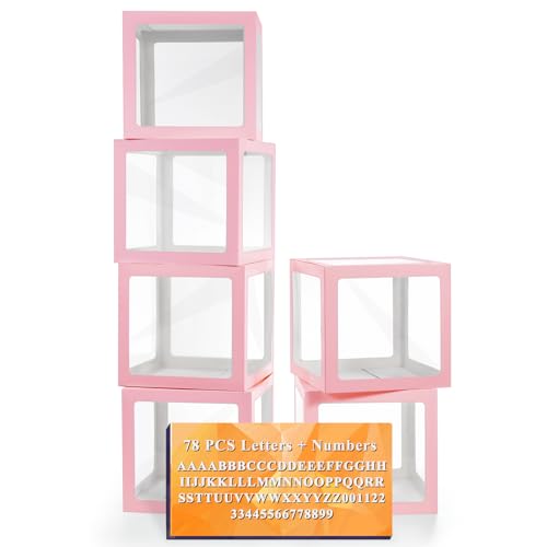 Ledido Transparent Balloon Boxes with 78 Letters Numbers for Custom Name - color: Pink, size: 6PCS Boxes