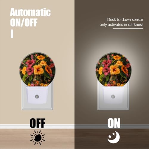 LED Night Lights Lamp with Dusk to Dawn Sensor, Beautiful Vase Filled with Fusoia Flowers Night Light Plug Into Wall for Kids Room, Bedroom, Bathroom, Kitchen, Hallway - color: Beautiful Vase Filled With Fusoia Flowers