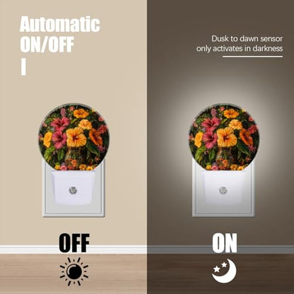 LED Night Lights Lamp with Dusk to Dawn Sensor, Beautiful Vase Filled with Fusoia Flowers Night Light Plug Into Wall for Kids Room, Bedroom, Bathroom, Kitchen, Hallway - color: Beautiful Vase Filled With Fusoia Flowers