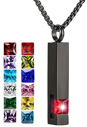 YOUFENG Urn Necklaces for Ashes Birthstone Cube Urns for Human Ashes Memorial Cremation Urn Locket Keepsake Ashes Jewelry - style: July