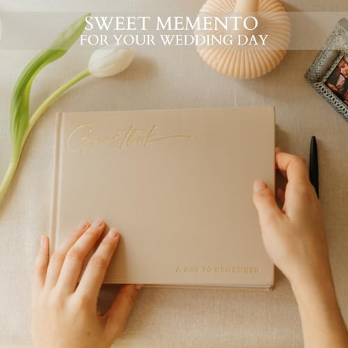 Beautiful Wedding Guest Book for Your Wedding Reception w/ Polaroid Photos | Simply Elegant Guestbook to Sign in and Add Photos - The Perfect Baby Shower Guest Book for the Special Day - color: Beige