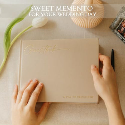 Beautiful Wedding Guest Book for Your Wedding Reception w/ Polaroid Photos | Simply Elegant Guestbook to Sign in and Add Photos - The Perfect Baby Shower Guest Book for the Special Day - color: Beige
