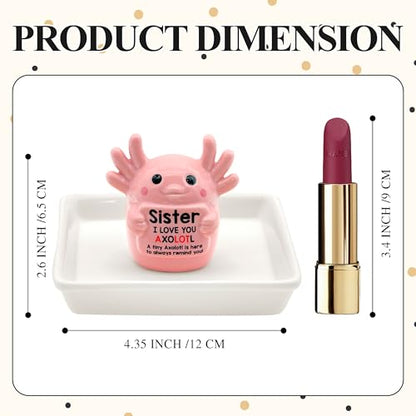 Sister Birthday Gifts for Sister, Pink Ceramic Axolotl Ring Holder Dish - style: Axolotl Sister