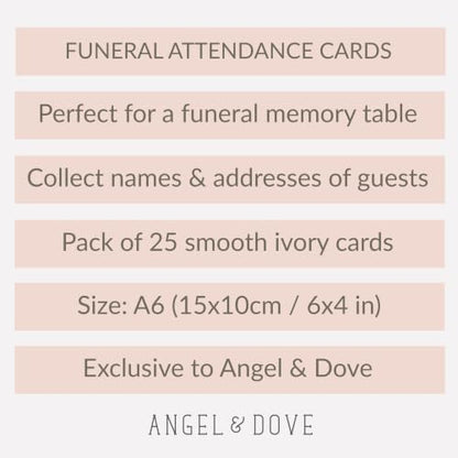 ANGEL & DOVE 25 Ivory Funeral Attendance Cards - Collect Guest Name & Addresses