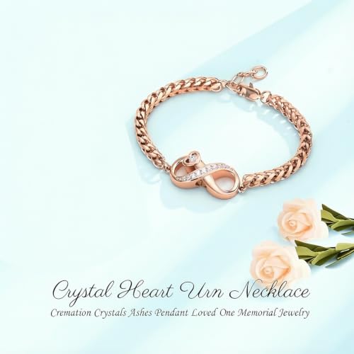 zeqingjw Heart Urn Bracelet for Ashes for Women Stainless Steel Cremation Bangle Jewelry Adjustable Keepsake Memorial Bracelet Loved Ones Ashes Holder Keepsake - color: Infinity-Rose Gold