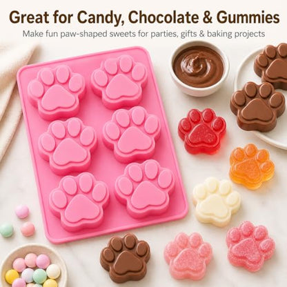 Dog Paw Silicone Mold 3 Pack, Paw Print Candy Molds for Chocolate, Gummies, Hard Candy, Ice Cubes, Dog Treats, Baking, Fondant, Soap, Wax & Resin DIY Crafts (Paw Print Mold)
