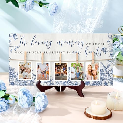 RattanView Wood Memory Sign 16 x 8 Inch in Loving Memory, Blue Floral - style: Blue Floral