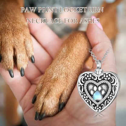 PELOVNY Urn Necklaces for Ashes of Loved Ones 925 Sterling Silver Personalized Heart Locket Urn Necklace Cremation Keepsake Memorial Jewelry Gifts for Women Men - color: Paw Print Locket Urn