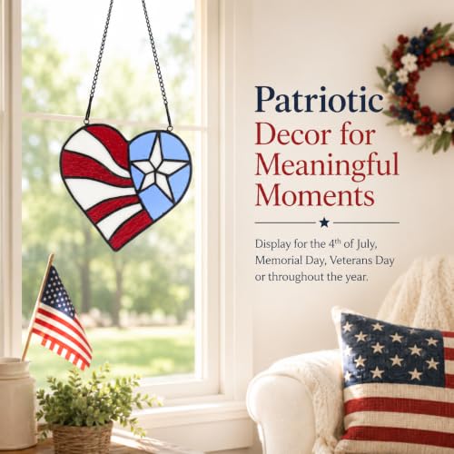 American Flag Heart Suncatcher, 6-Inch Stained Glass Window Hanging - color: D-heart