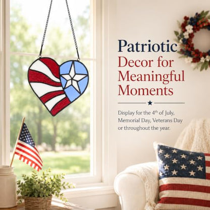 American Flag Heart Suncatcher, 6-Inch Stained Glass Window Hanging - color: D-heart