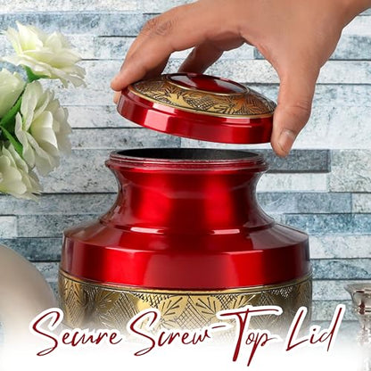 CLEENTABLE Metal Cremation Urn for Human Ashes, Red & Gold - color: Red Yellow, size: Hand-Etched Leaf - 7x11"