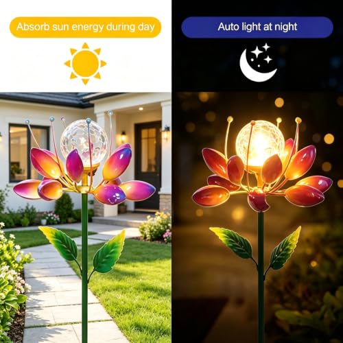 Solar Garden Decorations Metal Flower Stake Solar Outdoor Lights | Windmill Garden Stake ,Outdoor Waterproof for Yard, Lawn,Patio,Gardening Gifts，Solar Flower Lights