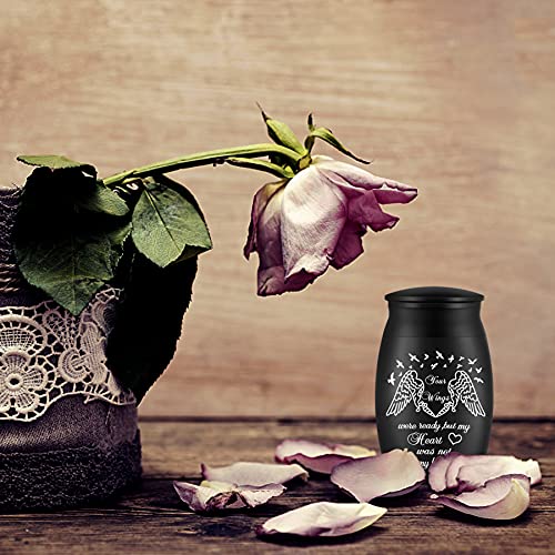 Custom Urns for Ashes, 2.8“ High Small Cremation Urns, Handcrafted Keepsake Urn for Family, Personalized Beautiful Peaceful Decorative Urns, Engraved Date or Name Funeral Urn Designed for Sharing - style: Angel Wing Keepsake Engraving 2.8" Black
