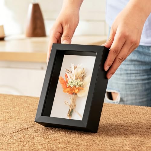 4x6 Small Shadow Box Frame with Ultra-Clear Glass & Soft Linen Back - color: Black+high Definition Panel + Shatter-proof Packaging, size: 4x6