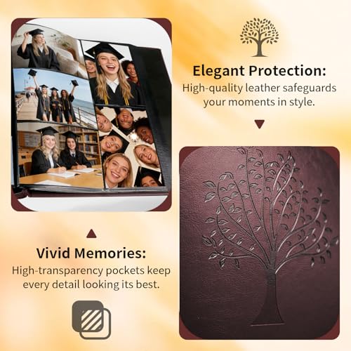 Leather Photo Album 4x6 Pockets, Picture Album for Family Christmas Gift | Large Capacity PU Leather Cover 600 Pockets Black Inner Page Slip In Holds Horizontal & Vertical Photos - color: Brown