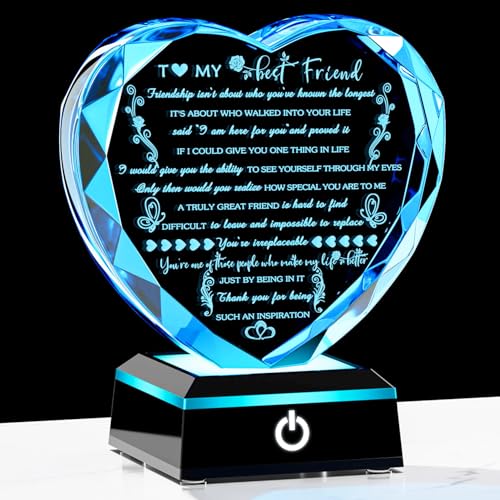 YWHL Birthday Gifts for Best Friend with Colorful LED Base Heart Crystal Friendship Gifts for Women Meaningful Bestie Gifts Mothers Day BFF Gift Idea for Her Female Friend - style: Best Friend Gifts+LED Style 1