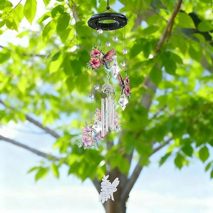 YU FENG Hummingbird Memorial Wind Chime, Crystal Suncatcher Garden Decor - style: Pink Garden – Hummingbird – 27 Inch
