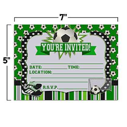 Soccer Birthday Party Invitations, 20 5x7 Fill In Cards with Twenty White Envelopes by AmandaCreation - style: Soccer