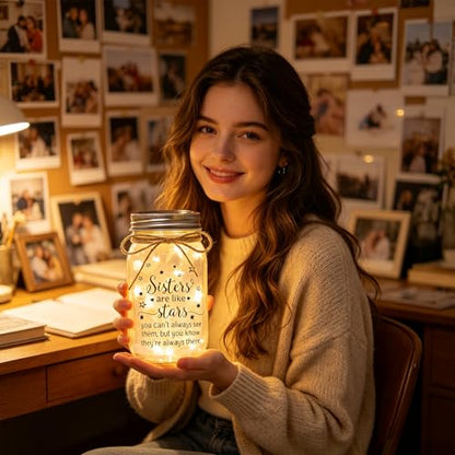 Sisters Gifts from Sister, Sister Birthday Christmas Day Gifts | Mason Jar Night Light, Sister Gifts for Women, Best Sister Gifts from Brother - color: Stars Sisters