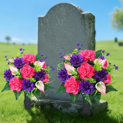 2 Set Artificial Cemetery Flowers for Grave Memorial Flowers for Cemetery