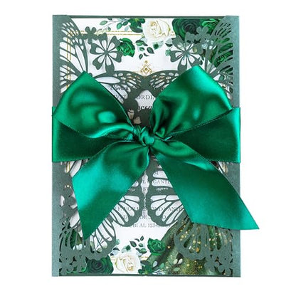 20 PCS Butterfly Quinceanera Invitation, Laser Cut Invitation Cards | 5.12x7.2" Emerald Green Butterfly Quinceanera Invitation with Envelopes for XV Anos Bridal Shower Baby Shower Invite - color: Emerald Green