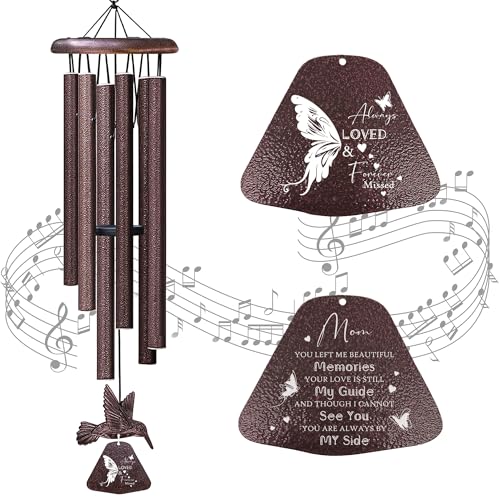 Wind Chimes for Loss of Mom, Mama Memorial Gifts for Loss of Mom 32" Wind Chimes, Windchimes Outdoors in Memory of Mother, Unique Mommy Bereavement Condolences Grieving Sympathy Gift Ideas - color: Loss of Mom-brown