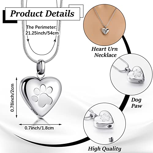 3 Pcs Pet Ashes Necklace for Dogs Urns Cremation Jewelry Paw Print Heart Stainless Steel Pendant Memorial Ashes Necklace with Filling Kit Keepsake Jewelry for Pet Dog Cats Keepsake