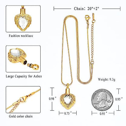 memorial jewelry Gold Angel Wings Glass Heart Urn Pet/Human Cremation Pendant Necklace Jewelry for Ashes - color: White