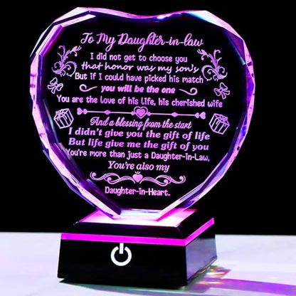 Arikyrist Daughter in Law Gifts Crystal Heart Keepsake with LED Light Base | Unique Daughter in Law Gifts from Mother in Law, on Birthday Anniversary Christmas Mothers Day Valentines Day, Home Decor - color: Daughter-in-Law