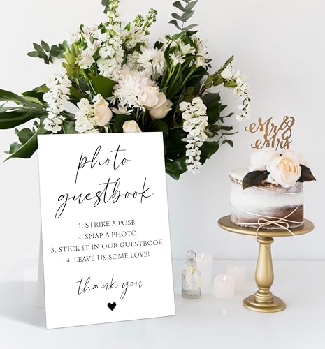 Minimalist Photo Guestbook Sign, White Wedding Signs for Ceremony and Reception, Modern Wedding Signage with Stand, Bridal Shower Table Centerpieces, Engagement Reception Event Party, 10 - color: Photo Guestbook Sign, 10