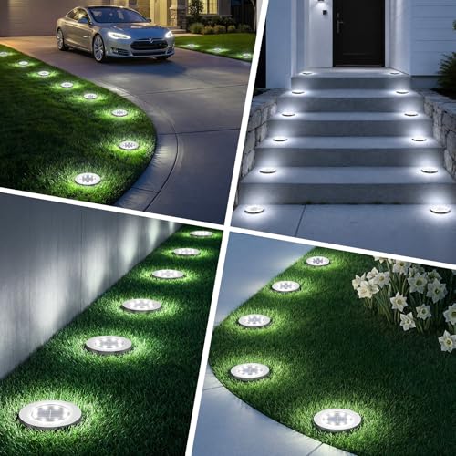 INCX 12 Pack 4.6 Inch Solar Ground Lights Outdoor, Waterproof, Cold White - color: Cold, size: 12 Pack