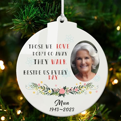 Personalized Memorial Christmas Ornaments with Photo - Custom Christmas Tree Decorations Xmas Gifts in Loving Memory Keepsake for Your Loved Ones (Design 1, Round) - color: Design 1, size: Round
