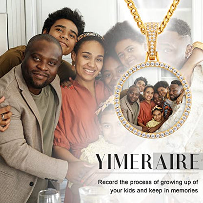 YIMERAIRE Customized Picture Necklace Personalized Circle Chain - color: 01 Circle Pendant(Gold)+Cuban Chain 0171