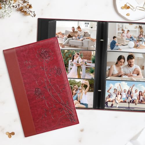 Artmag Photo Album 4x6 300 Photos, Extra Large Capacity Leather Cover Wedding Family Photo Albums Holds 300 Horizontal 4x6 Photos(Red) - color: Red, size: 300 Pockets