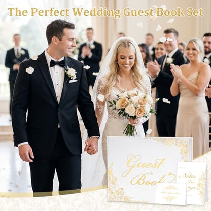 Wedding Guest Book Set, Gold Rose Luxury Hardcover, Gold Foil, 120 Pages - color: Gold