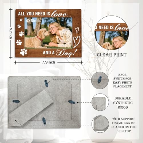 Dog Wood Picture Frame, All You Need is Love And A Dog, Pet Dogs Memorial Picture Frames Gift, Gifts for Dogs Owner, Wooden Tabletop Photo Frame 7.9*5.7inches - color: Style 10