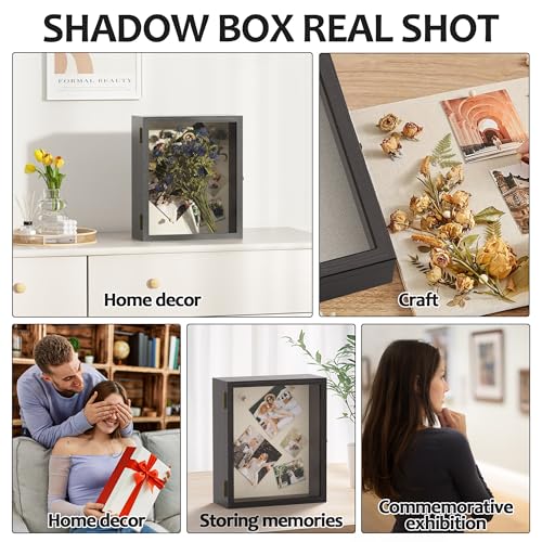 11x13 Shadow Box Frame with Acrylic Glass, Deep Large Shadow Boxes Display Cases for Tabletop and Wall Display, Memory Box for Keepsakes, Shadow Box for Flowers, Black with Linen Back - size: 11x13 in