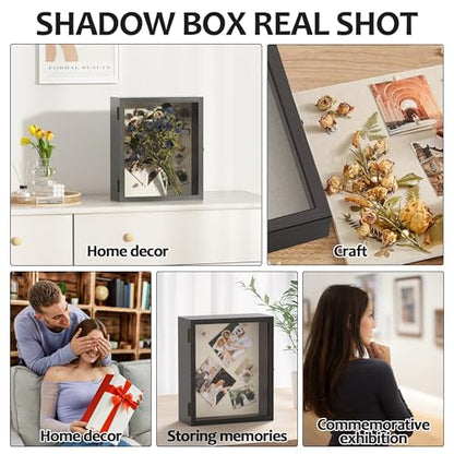 11x13 Shadow Box Frame with Acrylic Glass, Deep Large Shadow Boxes Display Cases for Tabletop and Wall Display, Memory Box for Keepsakes, Shadow Box for Flowers, Black with Linen Back - size: 11x13 in