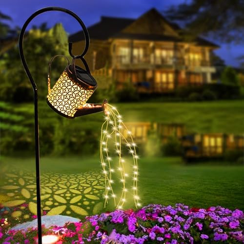 ZKLiLi Solar Watering Can with Cascading Lights Garden Decorative, Waterfall Outdoor Waterproof, Hanging Solar Lantern, Yard Decor,Gifts for Mom Grandma Women Birthday - style: Watering Can Lantern
