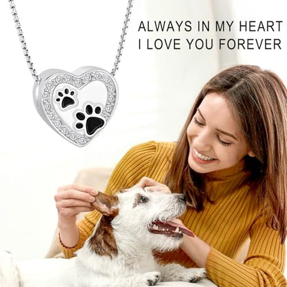 Oinsi Pet Cremation Jewelry - Heart Urn Necklaces for Dog Cat Ashes Keepsake Pet Paw Memorial Urn Pendant Ash Holder for Women Men - color: Sliver