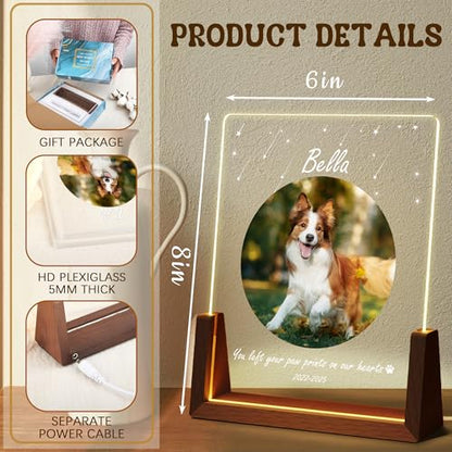 Personalized Dog Memorial Gifts, Custom Acrylic Light Up Picture Frame | Custom Pet Loss Gifts Cat Pet Memorial Gifts with Pictures for Pet Lover, Loss of Dog Sympathy Gifts - color: style-6