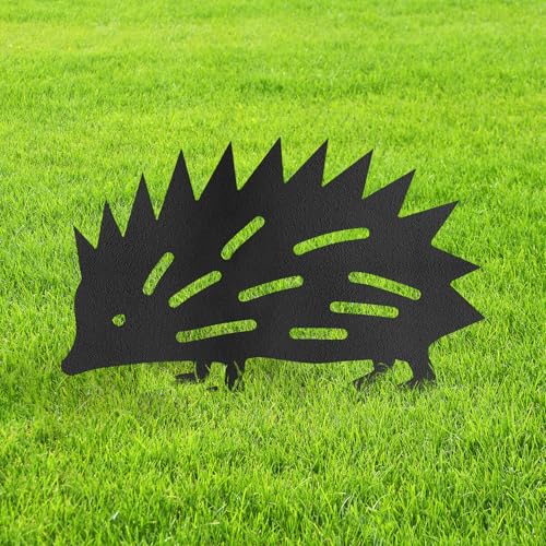 Hedgehog Metal Garden Stake Decorative, Adorable Animal Silhouette Statues for Yard Art, Outside, Patio, Outdoor Decor, Garden Decorations, Lawn Ornaments - 12" Black - color: STA16-2408-M16, size: 12" Black