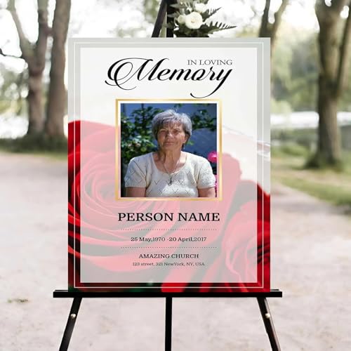 Red Rose Funeral Welcome Sign, Celebration of Life Welcome Sign, Memorial Sign, in Loving Memory Sign, Celebration of Life Funeral Sign, Celebration of Life Sign, Memorial Sign with Photo #W81 - color: Version #20