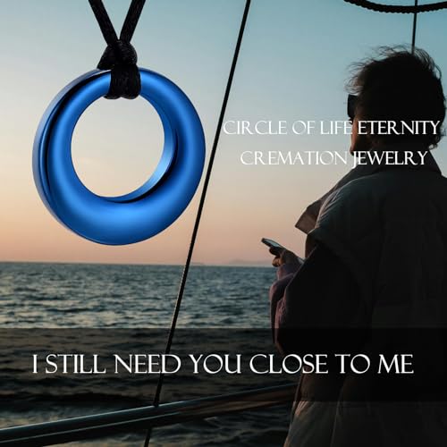Hearbeingt Cremation Jewelry Urn Necklace for Ashes for Women Men, Circle of Life Eternity Memorial Pendant Ash Jewelry - color: Blue